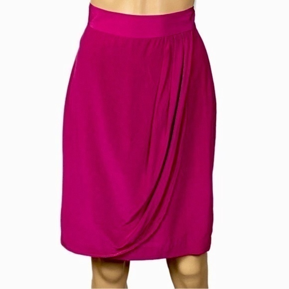 ANN TAYLOR rich, dark pink, Vintage,  100% Silk faux wrap skirt. Size 8. EUC